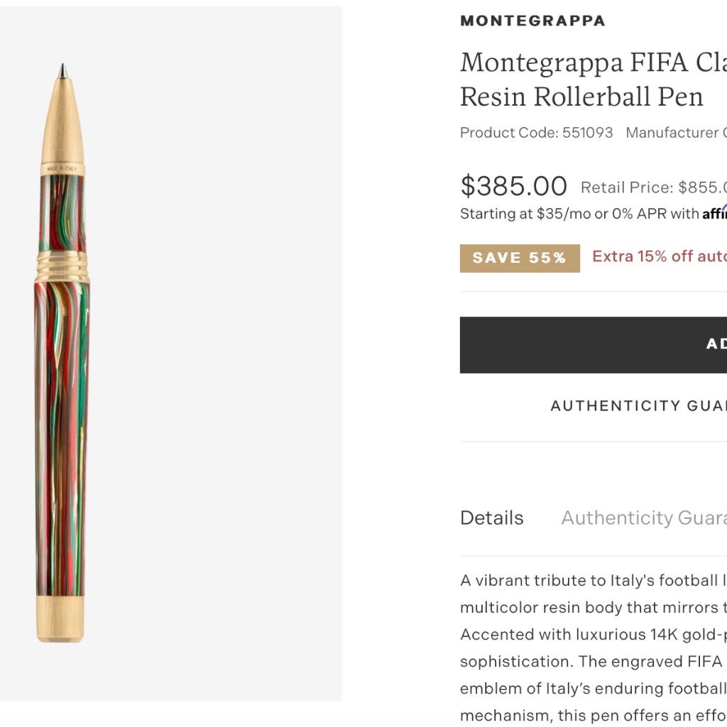 Nwt Limited Edition Montegrappa Fifa Classics Italy Multicolor Rollerball Pen